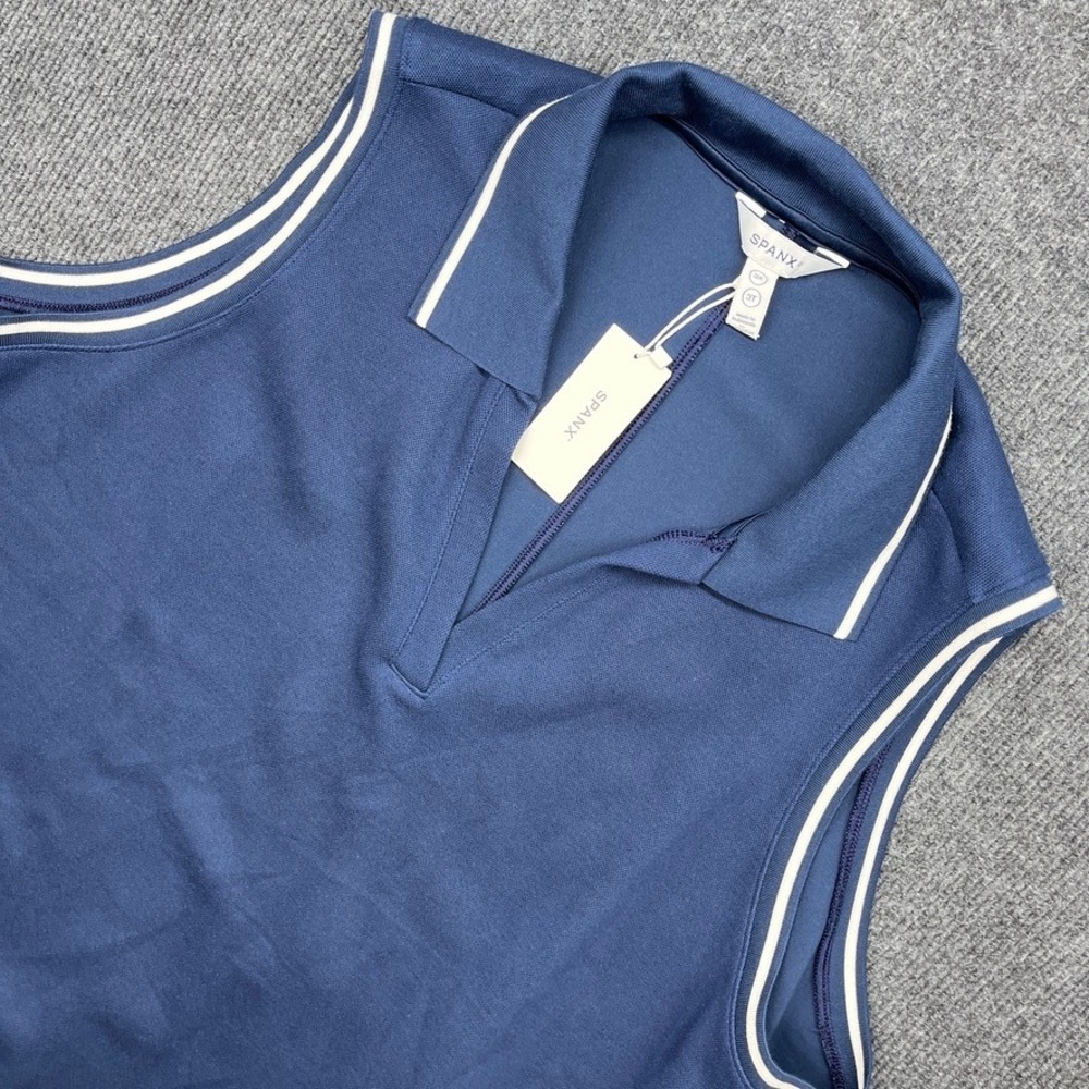 Spanx AirPique Sleeveless Polo Dress Navy Blue 3XT Tall Activewear Preppy Pocket